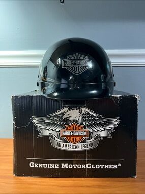 Harley Davidson Motorcycle Genuine Skull Half Helmet Gloss Black Sz XL w Box